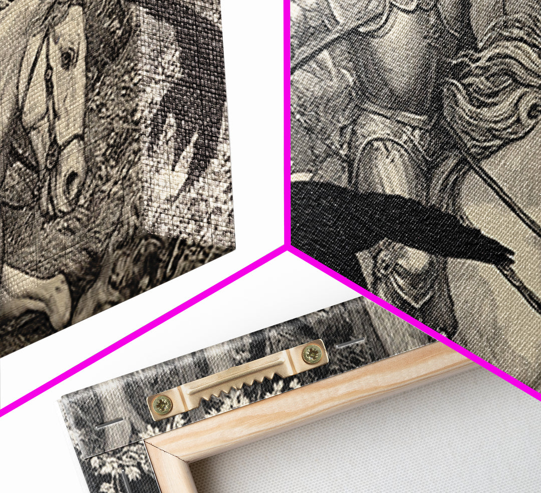 The Haunted Hayride, Renaissance Engraving Art, Wide Panoramic Art, Gothic Horror Wall Art, Framed Canvas Print, Halloween Wall Art