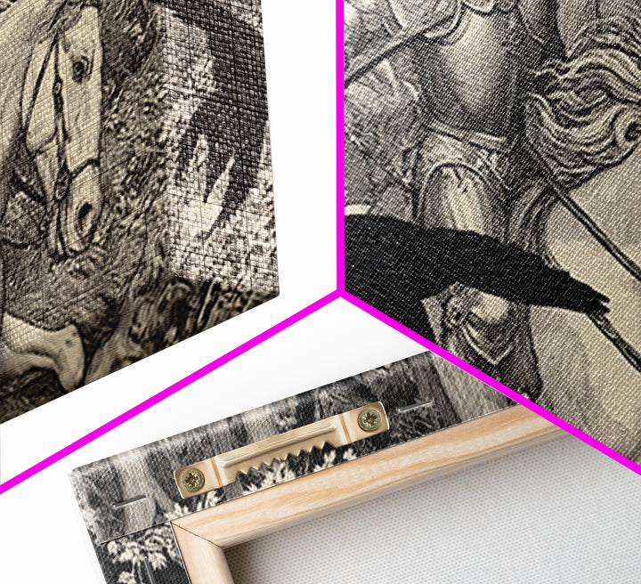 The Haunted Hayride, Renaissance Engraving Art, Wide Panoramic Art, Gothic Horror Wall Art, Framed Canvas Print, Halloween Wall Art