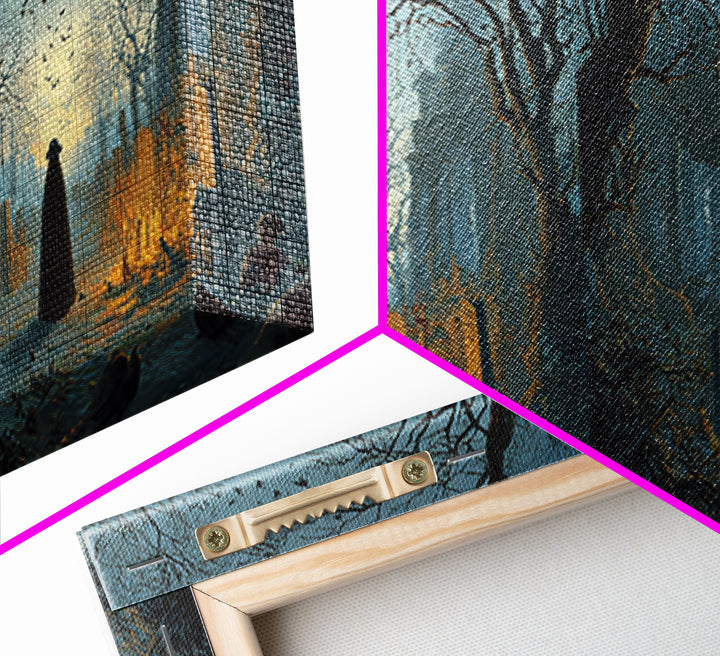 The Haunted Hayride, Romantic Gothic Landscape, Wide Panoramic Art, Dark Fantasy Wall Art, Framed Canvas Print, Halloween Wall Art