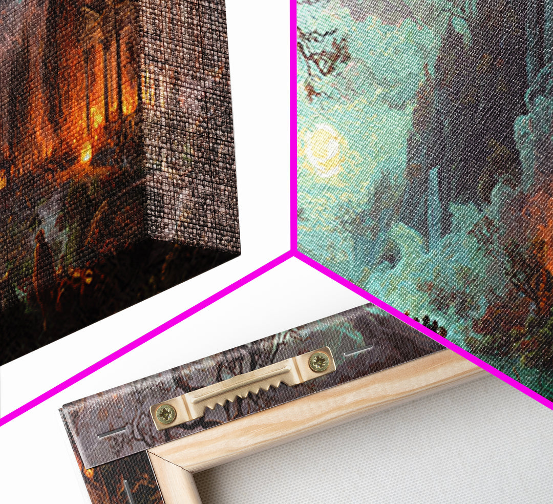 The Haunted Hayride, Apocalyptic Romantic Art, Wide Panoramic Art, Gothic Horror Wall Art, Framed Canvas Print, Halloween Wall Art
