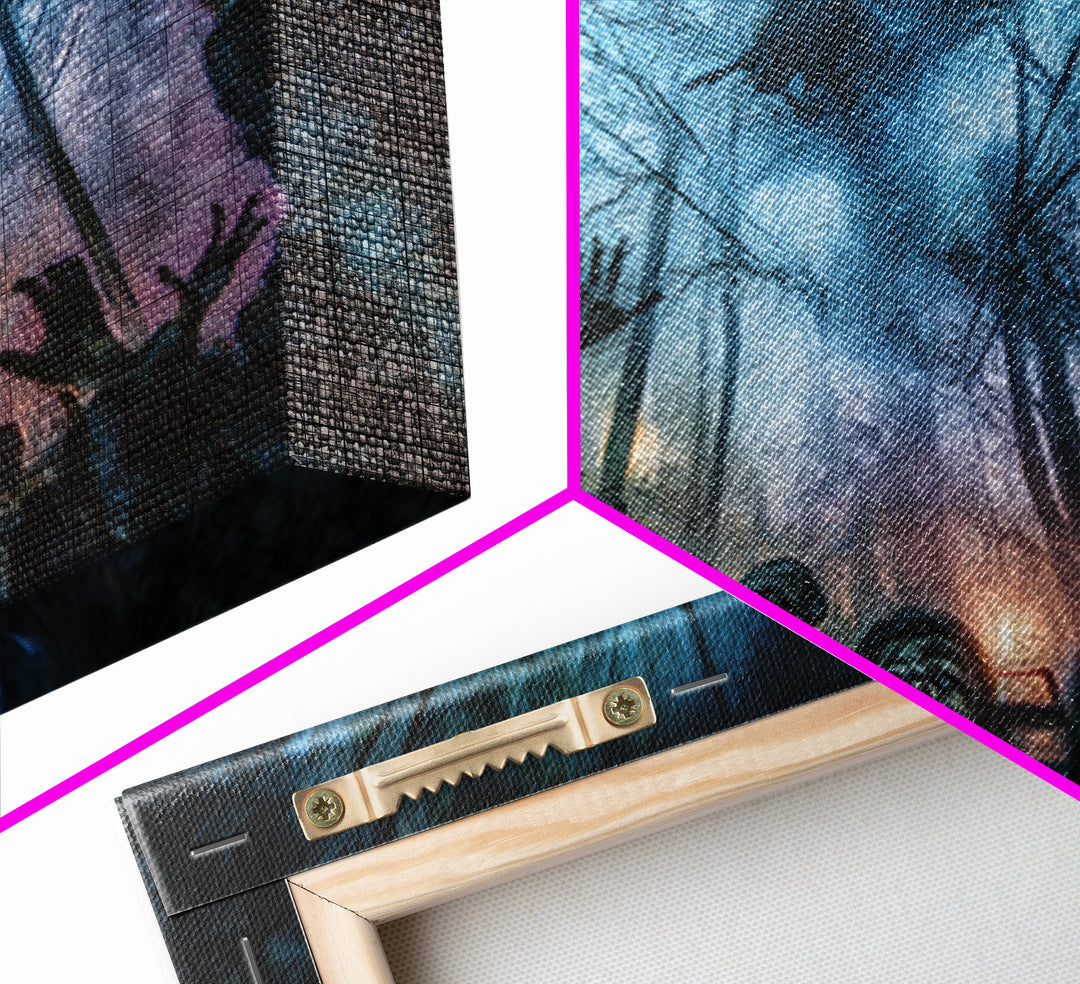 The Haunted Hayride, Expressionist Gothic Art, Landscape Wall Art, Dark Fantasy Wall Art, Framed Canvas Print, Halloween Wall Art