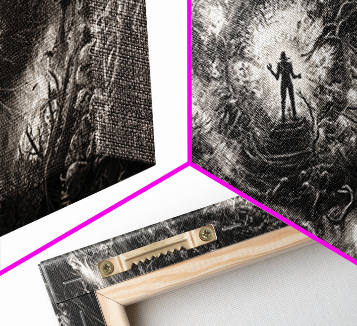 The Haunted Hayride, Biomechanical Horror Art, Wide Panoramic Art, Macabre Wall Art, Framed Canvas Print, Halloween Wall Art