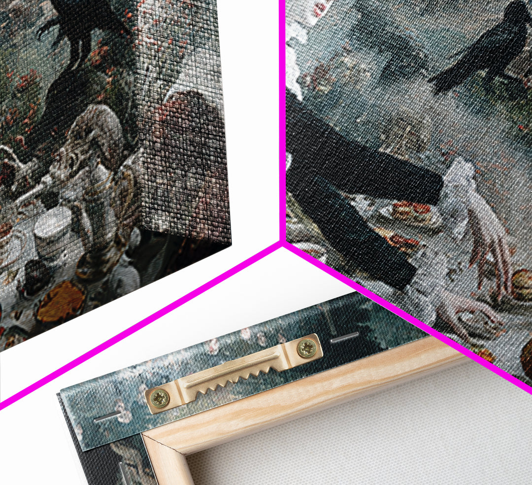 The Zombie Picnic, Medieval Grotesque Art, Wide Panoramic Art, Dark Halloween Decor, Canvas Print, Halloween Wall Art