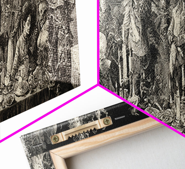 The Zombie Picnic, Renaissance Engraving Art, Extra Wide Wall Art, Dark Halloween Decor, Framed Canvas Print, Halloween Wall Art