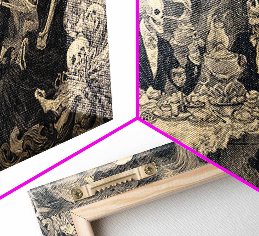 The Zombie Picnic, Macabre Folk Print Art, Wide Panoramic Art, Macabre Wall Art, Framed Canvas Print, Halloween Wall Art