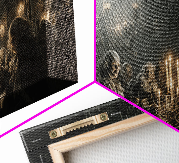 The Vampire Banquet, Architectural Etching Art, Wide Panoramic Art, Gothic Horror Wall Art, Canvas Print, Halloween Wall Art