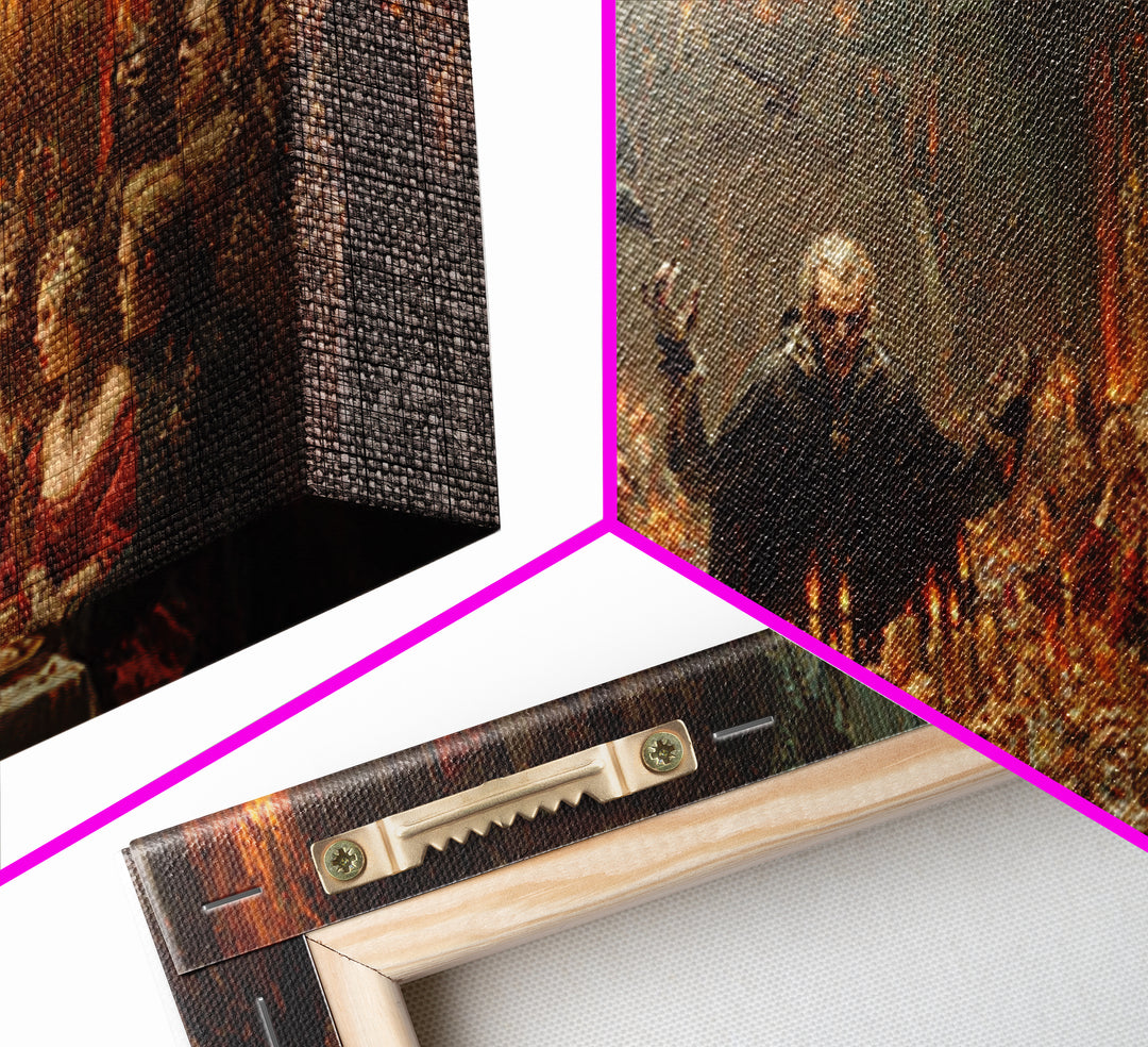 The Vampire Banquet, Apocalyptic Romantic Art, Wide Panoramic Art, Dark Fantasy Wall Art, Framed Canvas Print, Halloween Wall Art