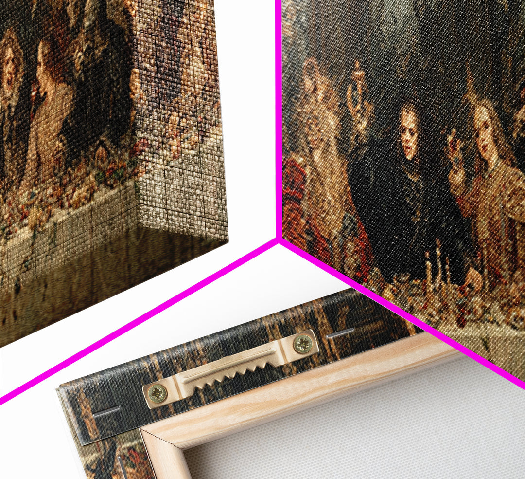 The Vampire Banquet, Symbolist Etching Art, Extra Wide Wall Art, Dark Halloween Decor, Canvas Print, Halloween Wall Art