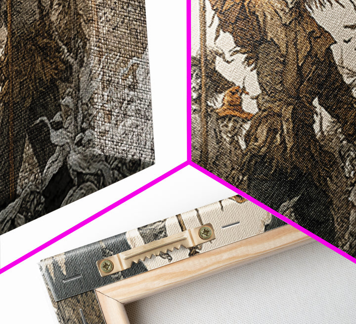 The Scarecrow Uprising, Symbolist Etching Art, Wide Panoramic Art, Macabre Wall Art, Canvas Print, Halloween Wall Art, Statement Wall Art