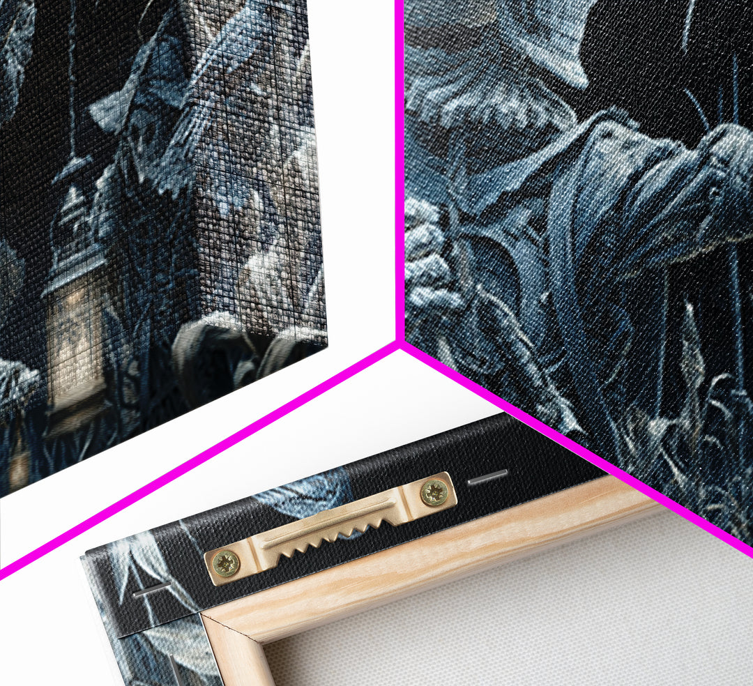 The Scarecrow Uprising, Biomechanical Horror Art, Wide Panoramic Art, Macabre Wall Art, Framed Canvas Print, Halloween Wall Art