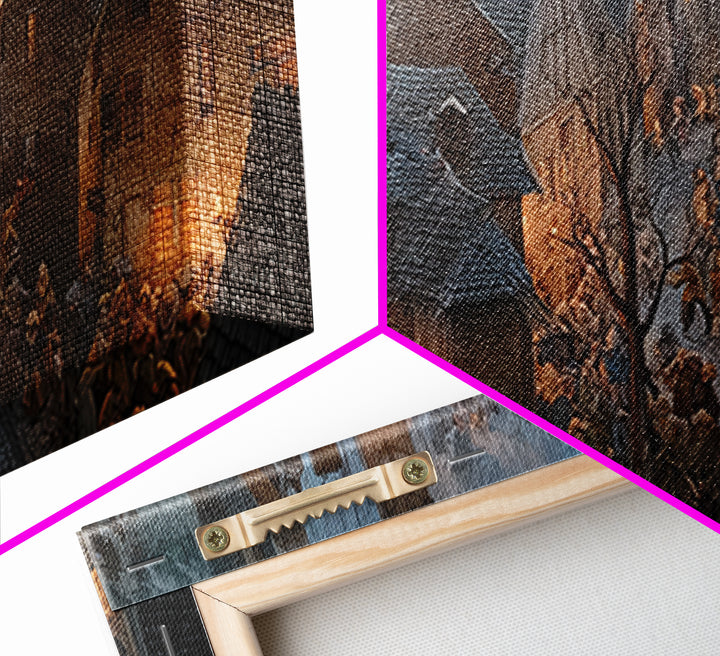 The Thirteenth Bell, Northern Renaissance Horror, Wide Panoramic Art, Dark Halloween Decor, Framed Canvas Print