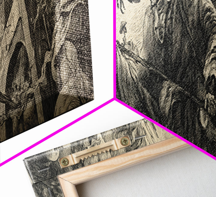 The Cemetery Lantern Festival, Renaissance Engraving Art, Extra Wide Wall Art, Macabre Wall Art, Canvas Print, Halloween Wall Art