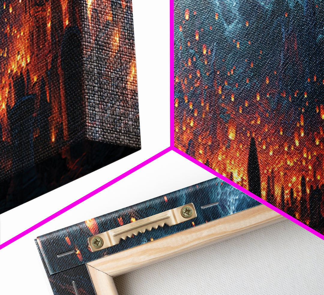 The Cemetery Lantern Festival, Apocalyptic Romantic Art, Extra Wide Wall Art, Dark Fantasy Wall Art, Framed Canvas Print, Halloween Wall Art
