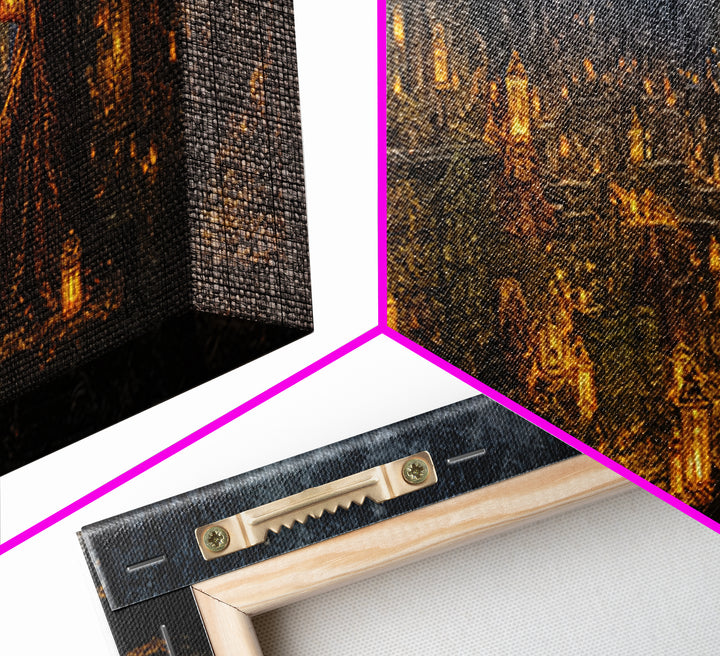 The Cemetery Lantern Festival, Ornate Symbolist Art, Extra Wide Wall Art, Macabre Wall Art, Canvas Print, Halloween Wall Art