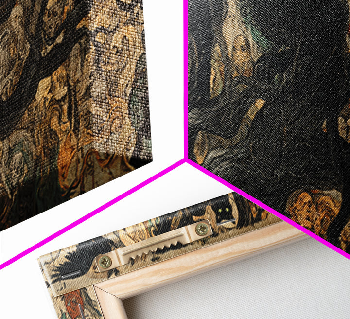 The Black Cat Gathering, Dark Renaissance Art, Wide Panoramic Art, Dark Halloween Decor, Canvas Print, Halloween Wall Art