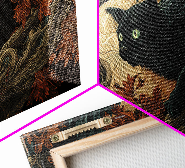 The Black Cat Gathering, Visionary Gothic Art, Wide Panoramic Art, Dark Halloween Decor, Framed Canvas Print, Halloween Wall Art