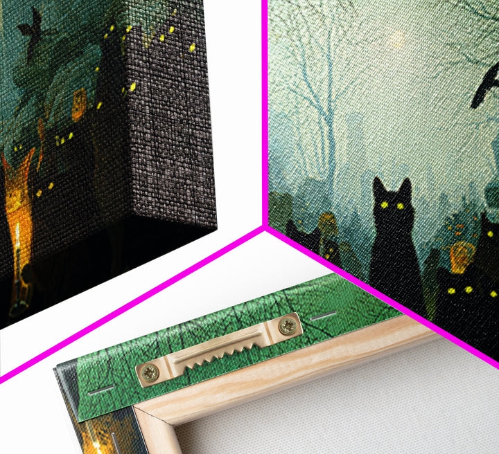 The Black Cat Gathering, Romantic Gothic Landscape, Wide Panoramic Art, Dark Fantasy Wall Art, Canvas Print, Halloween Wall Art