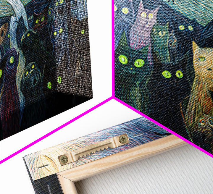 The Black Cat Gathering, Expressionist Gothic Art, Landscape Wall Art, Dark Halloween Decor, Canvas Print, Halloween Wall Art