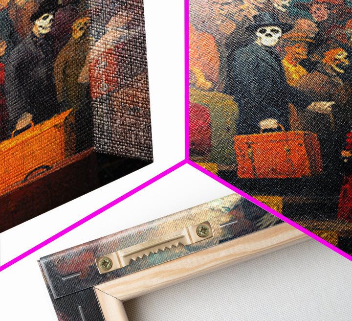 The Ghost Train Arrival, Grotesque Carnival Art, Square Wall Art, Macabre Wall Art, Framed Canvas Print, Halloween Wall Art