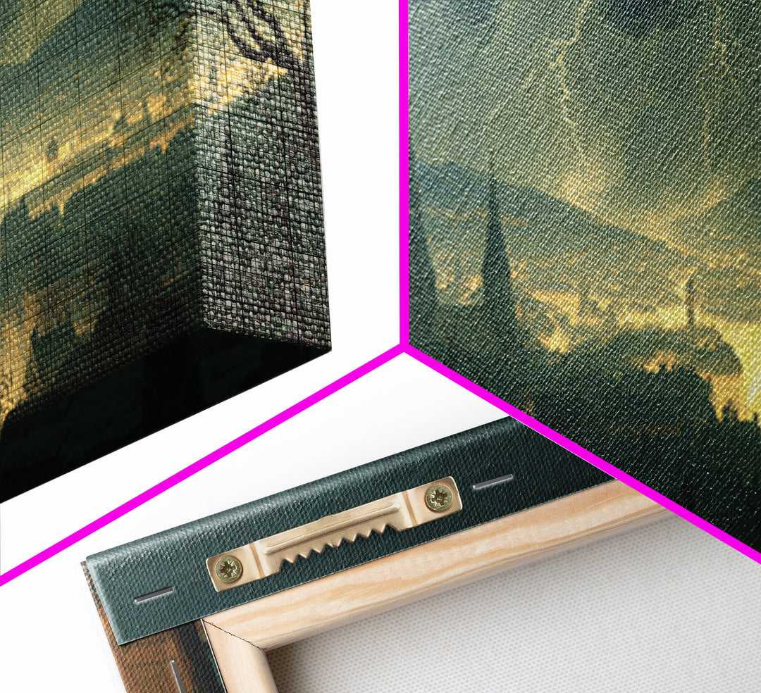 The Halloween Storm, Romantic Gothic Landscape, Wide Panoramic Art, Dark Halloween Decor, Framed Canvas Print, Halloween Wall Art
