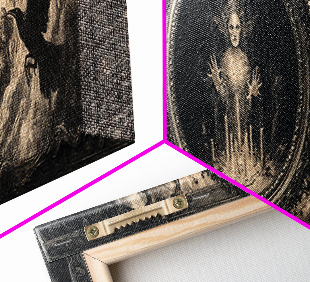 The Cursed Mirror, Dark Romantic Horror Art, Extra Wide Wall Art, Gothic Horror Wall Art, Canvas Print, Halloween Wall Art