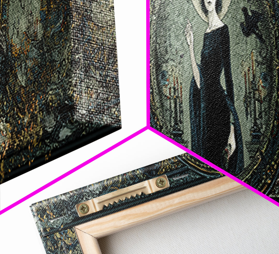 The Cursed Mirror, Stained Glass Gothic Art, Extra Wide Wall Art, Gothic Horror Wall Art, Canvas Print, Halloween Wall Art