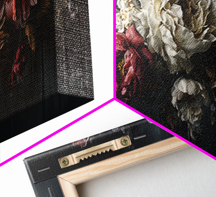 Dark Floral Bouquet Canvas Print, Dark Art, Oil Painting, Living Room Decor, Nocturne, Gothic Wall Decor, Man Cave Decor, DAR-2x1-61