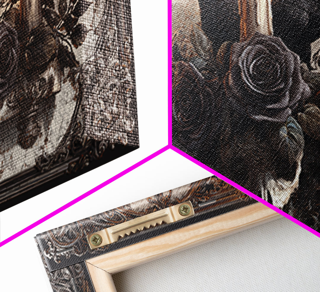 Black Roses Blooming from Cracked Stone Canvas Print, Dark Art, Digital Art, Living Room Decor, Nocturne, Unique Wall Decor, DAR-2x1-94