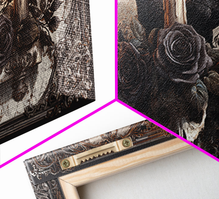 Black Roses Blooming from Cracked Stone Canvas Print, Dark Art, Digital Art, Living Room Decor, Nocturne, Unique Wall Decor, DAR-2x1-94