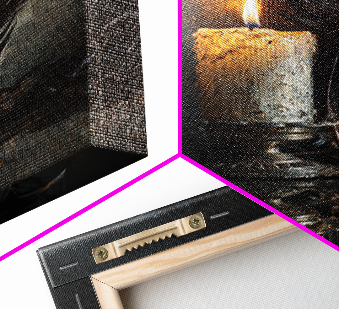 Candle Flame Reflecting Framed Canvas Print, Dark Art, Living Room Decor, Abstract Art, Nocturne, Dark Academia, DAR-2x3-56