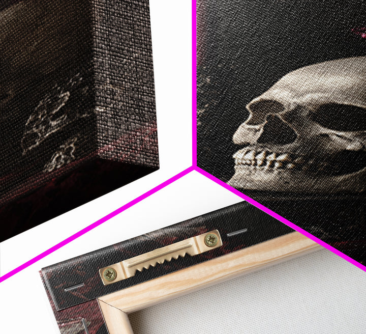 Baroque Skull and Red Velvet Vanitas Canvas Print, Dark Art, Living Room Decor, Oil Painting, Nocturne, Halloween Art, DAR-2x3-66