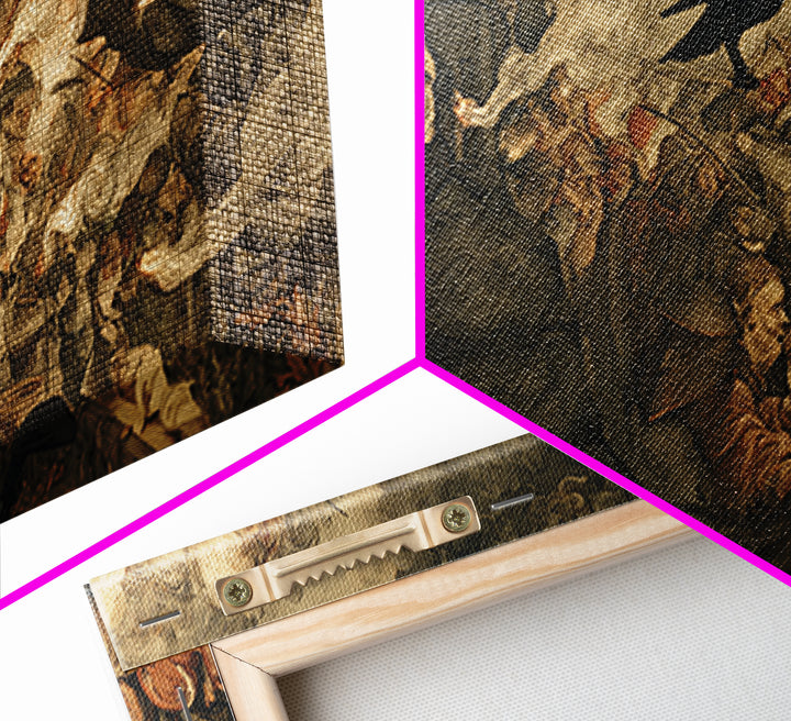 The Talking Skull, Northern Renaissance Horror, Wide Panoramic Art, Dark Halloween Decor, Framed Canvas Print, Halloween Wall Art