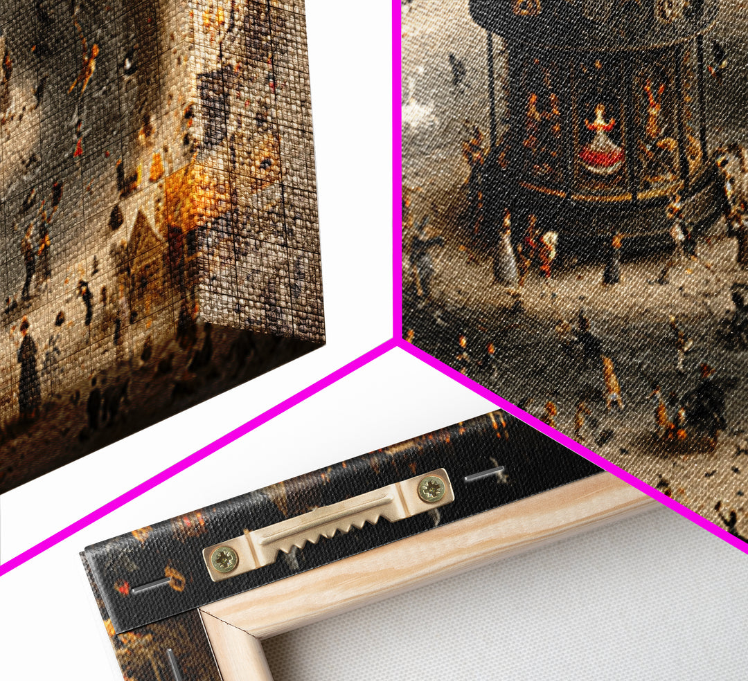 The Haunted Music Box, Northern Renaissance Horror, Wide Panoramic Art, Macabre Wall Art, Framed Canvas Print, Halloween Wall Art