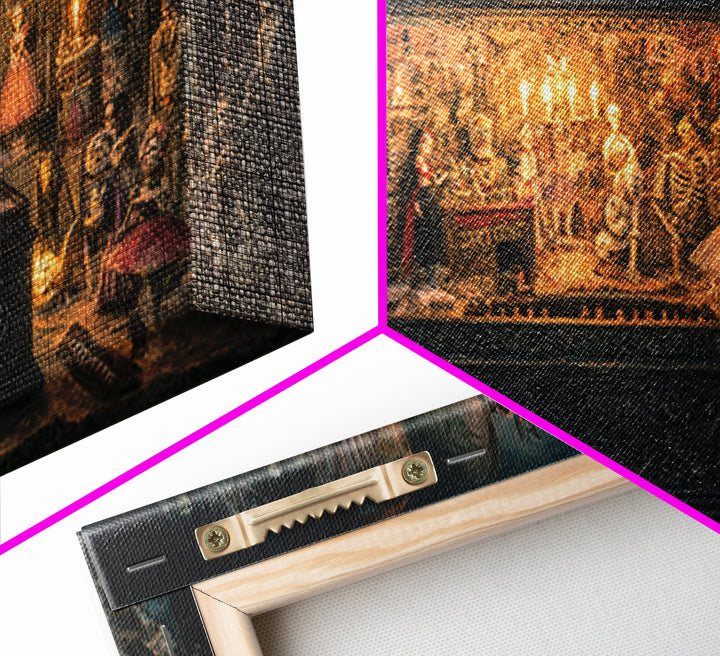 The Haunted Music Box, Grotesque Carnival Art, Wide Panoramic Art, Dark Fantasy Wall Art, Framed Canvas Print, Halloween Wall Art