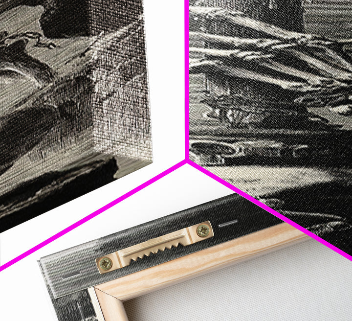 The Skeletal Hand Candleholder, Architectural Etching Art, Tall Narrow Wall Art, Dark Fantasy Wall Art, Canvas Print