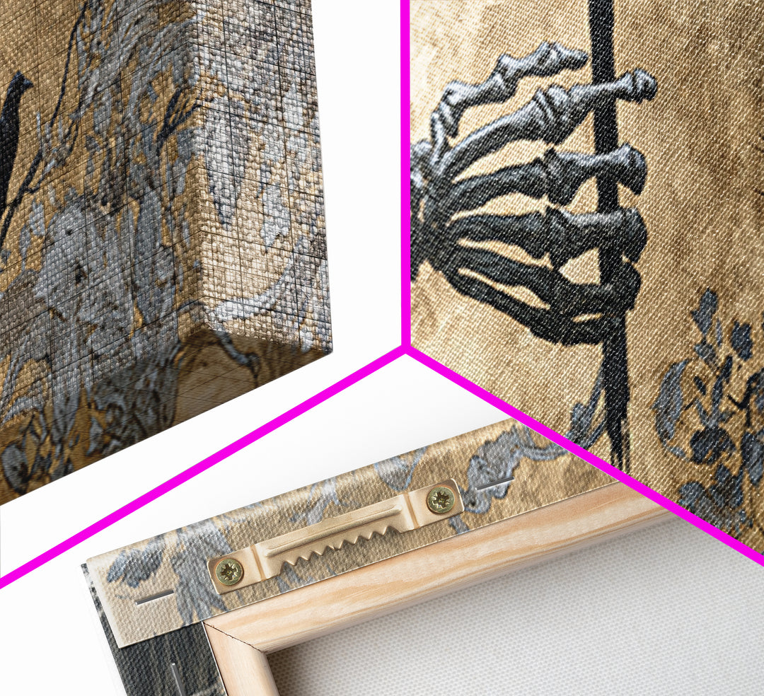 The Skeletal Hand Candleholder, Symbolist Death Art, Extra Wide Wall Art, Gothic Horror Wall Art, Canvas Print, Halloween Wall Art