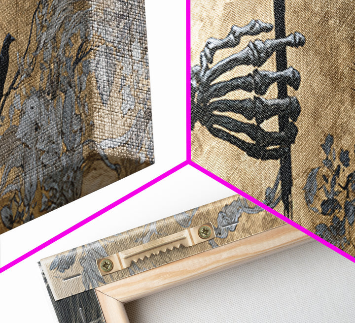 The Skeletal Hand Candleholder, Symbolist Death Art, Extra Wide Wall Art, Gothic Horror Wall Art, Canvas Print, Halloween Wall Art