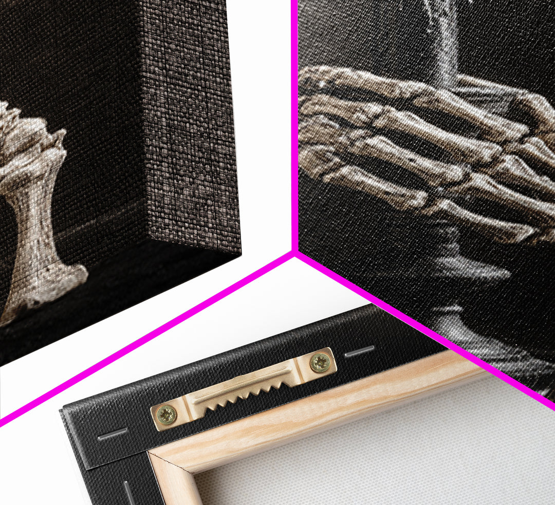The Skeletal Hand Candleholder, Victorian Macabre Art, Vertical Wall Art, Macabre Wall Art, Framed Canvas Print, Halloween Wall Art