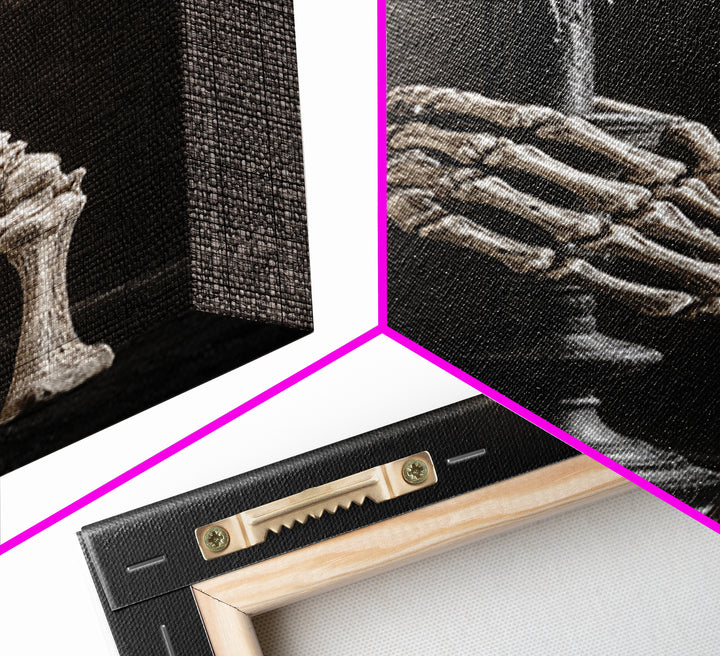 The Skeletal Hand Candleholder, Victorian Macabre Art, Vertical Wall Art, Macabre Wall Art, Framed Canvas Print, Halloween Wall Art