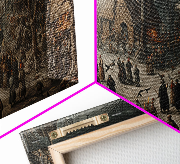 The Black Wax Candle, Northern Renaissance Horror, Wide Panoramic Art, Dark Halloween Decor, Framed Canvas Print