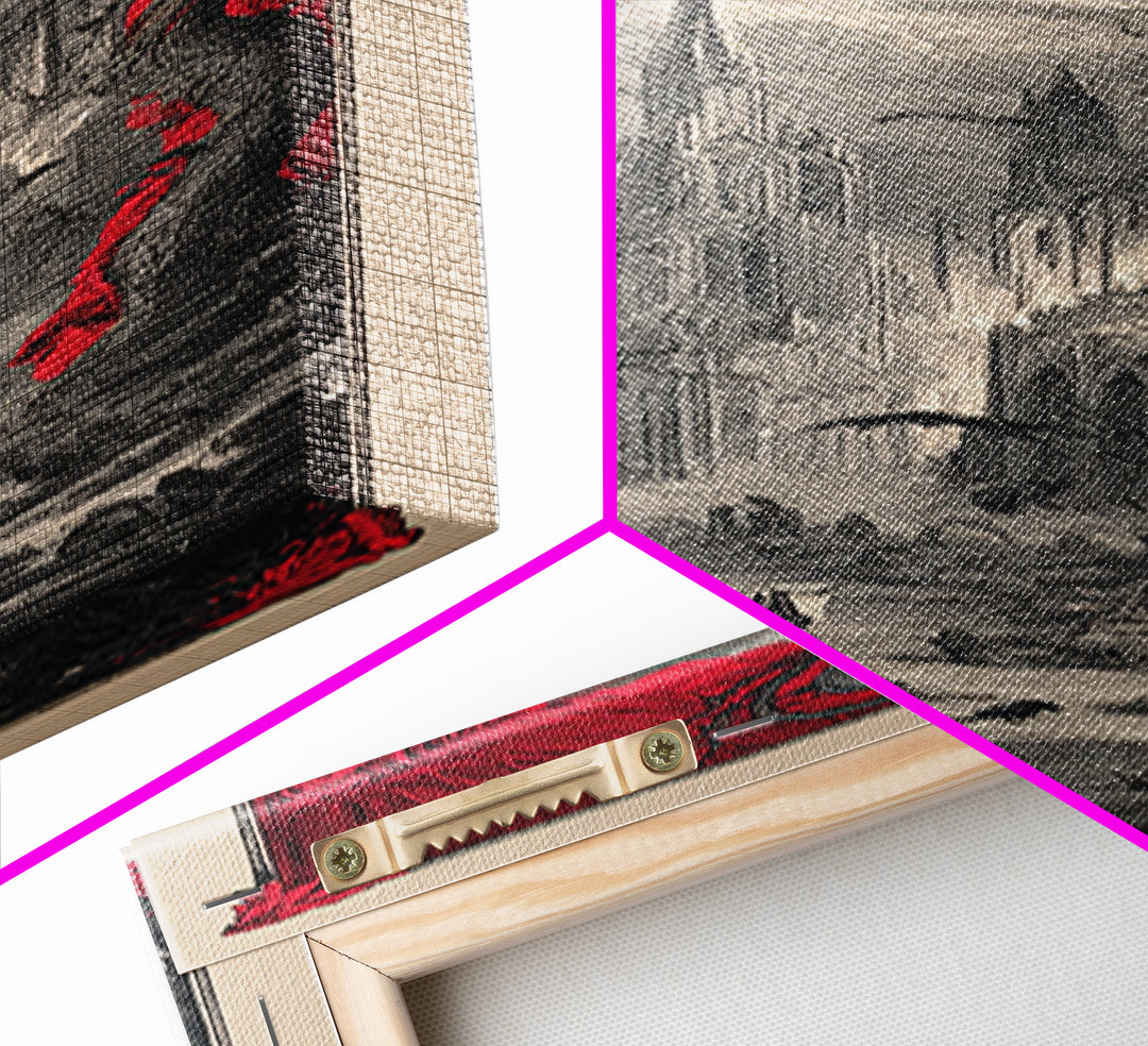 The Coffin Key, Gothic Engraving Art, Tall Narrow Wall Art, Macabre Wall Art, Framed Canvas Print, Halloween Wall Art, Halloween Decor