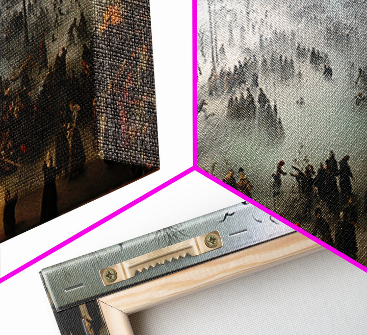 The Antique Spirit Board, Northern Renaissance Horror, Wide Panoramic Art, Dark Halloween Decor, Framed Canvas Print