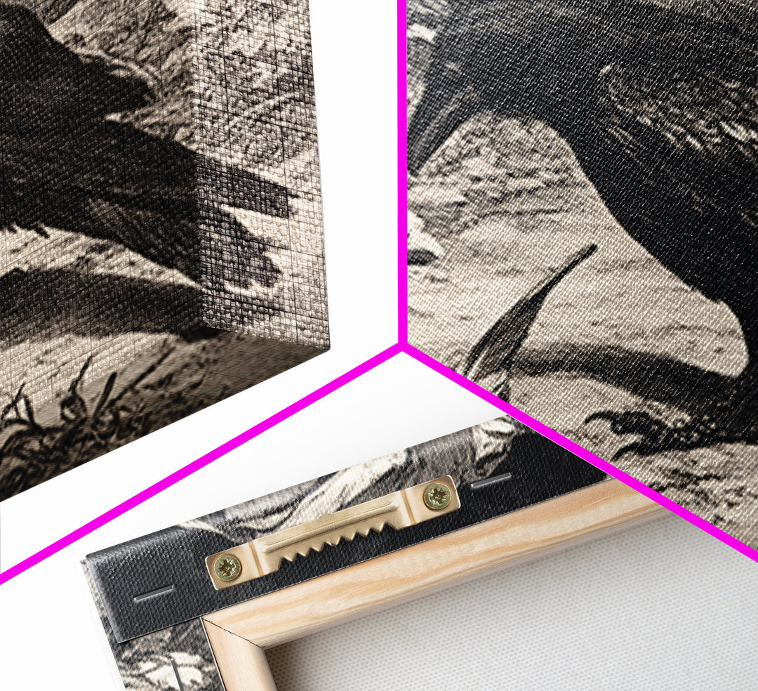 The Raven-Feather Quill, Symbolist Etching Art, Square Wall Art, Gothic Horror Wall Art, Framed Canvas Print, Halloween Wall Art