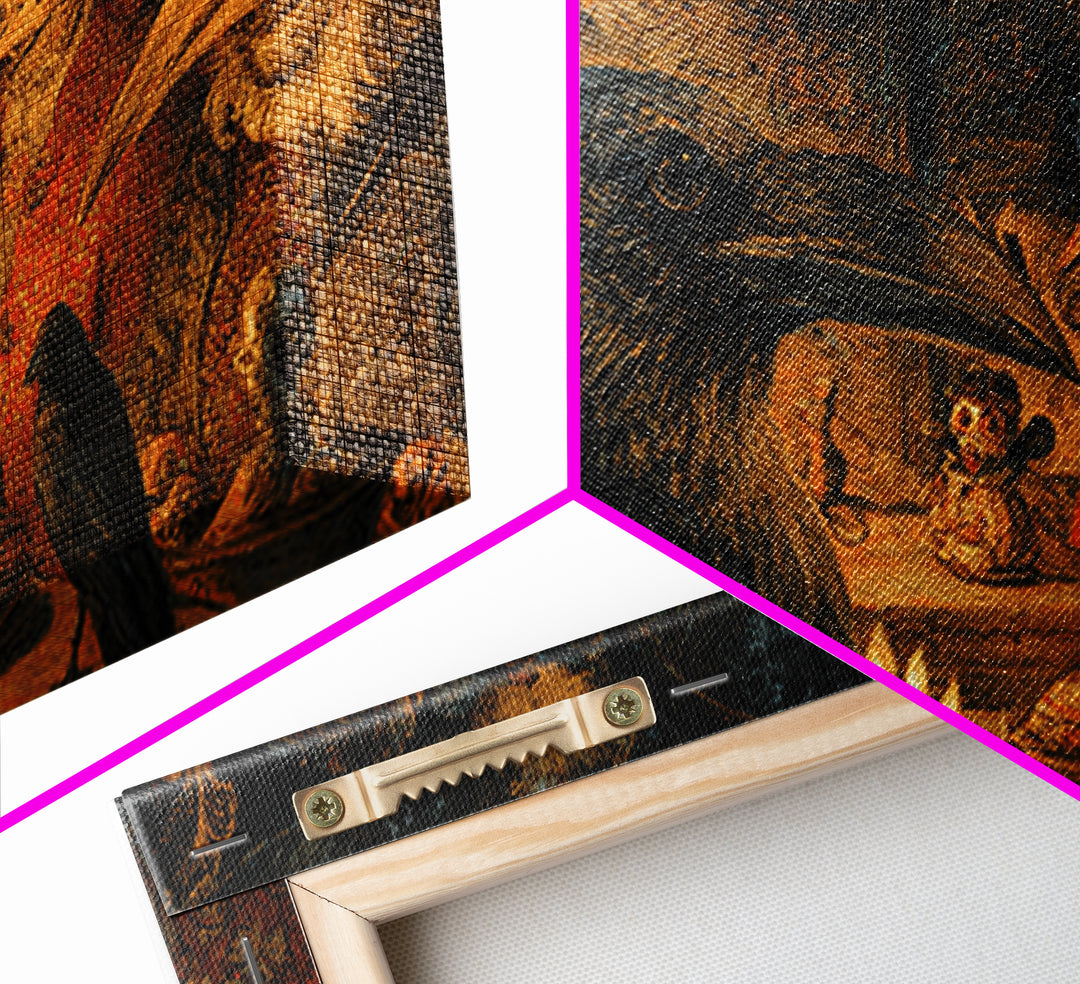 The Raven-Feather Quill, Grotesque Carnival Art, Wide Panoramic Art, Dark Fantasy Wall Art, Framed Canvas Print, Halloween Wall Art
