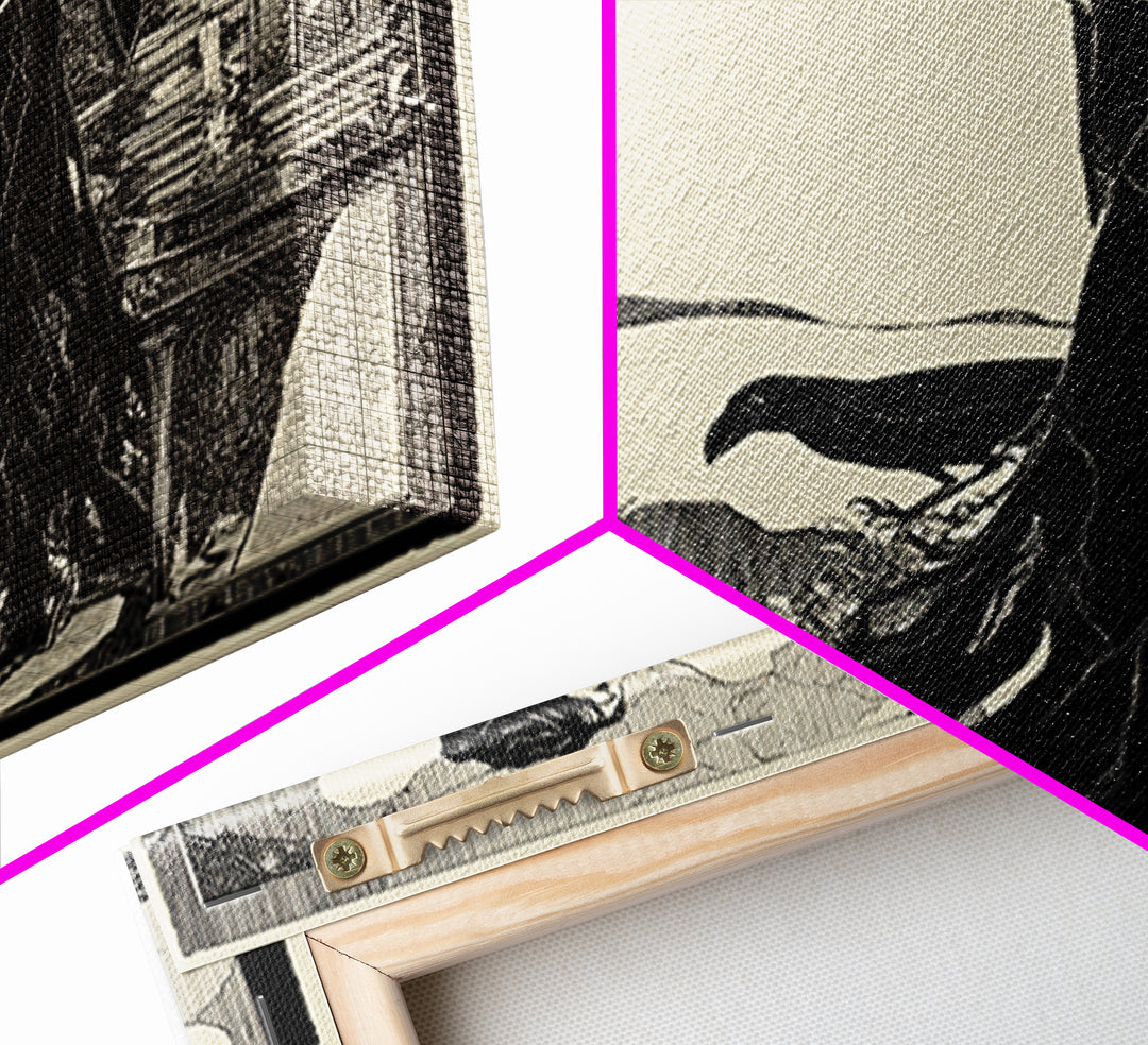 The Raven-Feather Quill, Decadent Line Art, Square Wall Art, Dark Fantasy Wall Art, Framed Canvas Print, Halloween Wall Art
