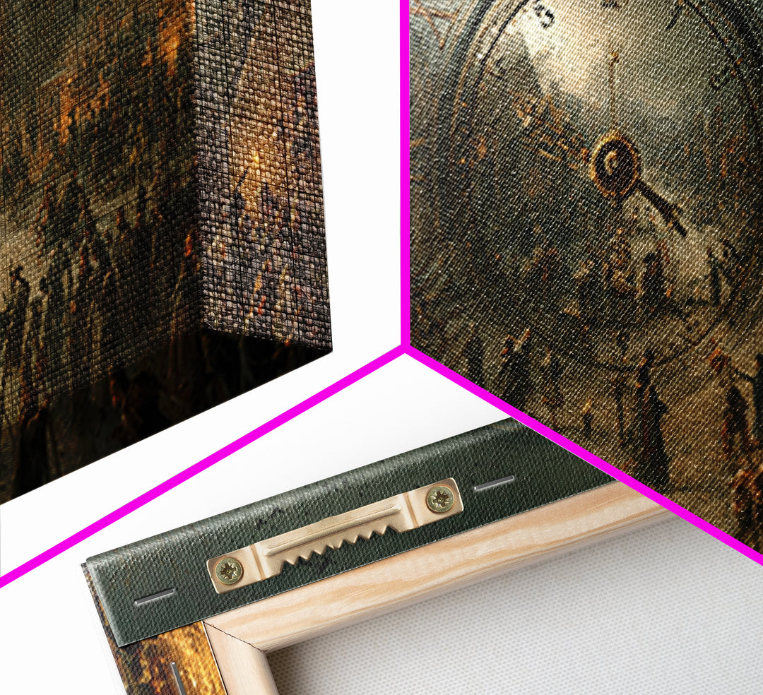 The Cursed Pocket Watch, Northern Renaissance Horror, Wide Panoramic Art, Dark Halloween Decor, Framed Canvas Print