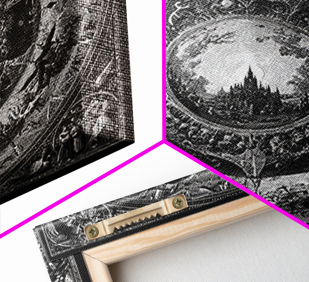 The Spiderweb Crown, Renaissance Engraving Art, Square Wall Art, Dark Halloween Decor, Framed Canvas Print, Halloween Wall Art