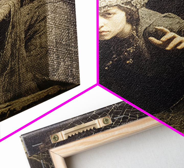 The Spiderweb Crown, Symbolist Etching Art, Square Wall Art, Dark Fantasy Wall Art, Canvas Print, Halloween Wall Art
