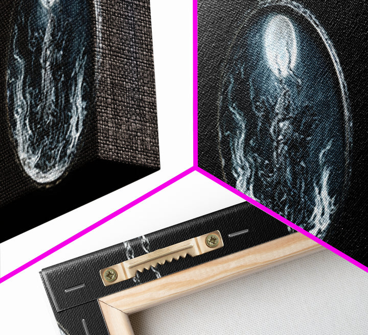 The Moonstone Amulet, Visionary Gothic Art, Extra Wide Wall Art, Dark Halloween Decor, Framed Canvas Print, Halloween Wall Art