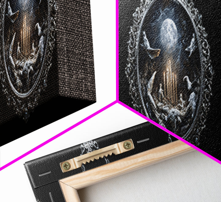 The Moonstone Amulet, Ornate Symbolist Art, Extra Wide Wall Art, Dark Halloween Decor, Canvas Print, Halloween Wall Art
